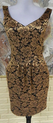 VINTAGE NEW CACTUS FLOWER SIZE SMALL MANY BELLES DOWN BLACK COPPER FLOWERS DRESS - Image 1 of 4