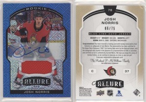 2020-21 Upper Deck Allure Blue Line Jerseys /75 Josh Norris #78 Rookie Auto RC