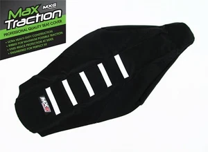 YAMAHA YZ125 YZ250 RIBBED GRIPPER SEAT COVER BLACK WITH WHITE STRIPES RIBS MXG - Picture 1 of 3