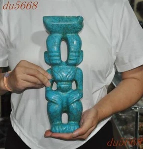 11"China Hongshan Culture turquoise carve Feng Shui cicada Sun God Helios Statue - Picture 1 of 8