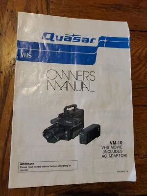 Vintage 1988 Quasar VHS Movie Digital Camcorder Camera VM-10 Owners Manual - Image 1 of 4