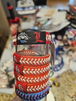 LOUISVILLE CARDINALS CWS COLLEGE WORLD SERIES RED  BASEBALL BRACELET LEATHER - Image 1 of 4