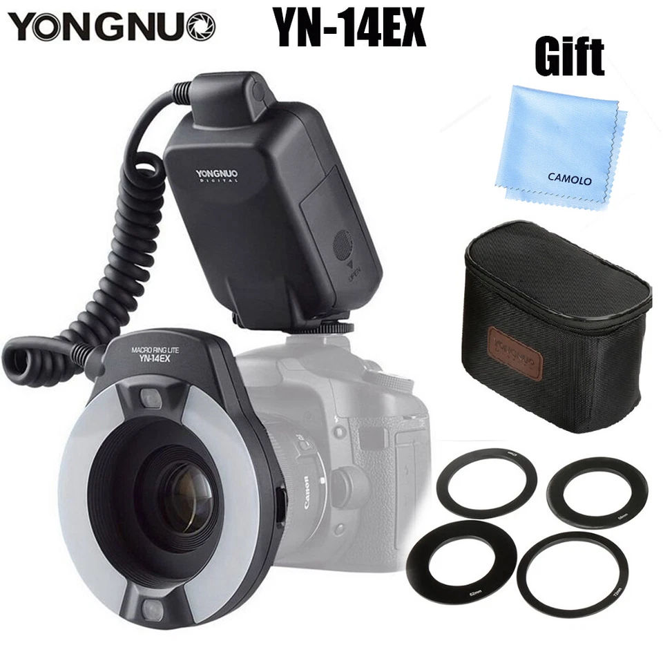 YONGNUO YN-14EX TTL Macro Ring LED Flash Light + Adapter Rings for Canon Cameras - Image 1 of 4