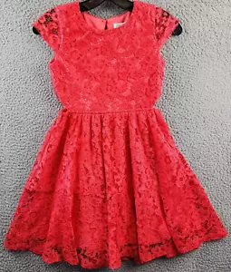 Blush By US Angels Cut Out Lace Dress Girls 10 Coral Round Neck Button Lined S/S - Picture 1 of 12