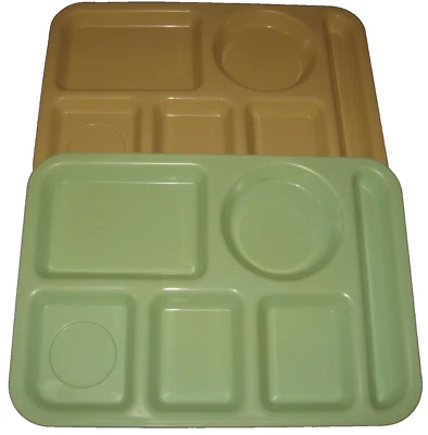 Set of 2 Vintage SILITE Melamine Cafeteria Divided Lunch Trays Beige-Light Green - Image 1 of 4