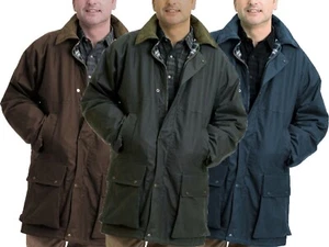 Mens Padded Wax Jacket British Waxed Cotton Coat 100% Waxed Warm Country S-5XL - Picture 1 of 3