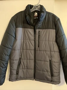 Zeroexposur Winter Puffy Coat Mens Size M Gray Black Zipper Pockets Cold - Picture 1 of 6