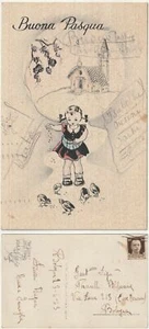 AUGURALI - BUONA PASQUA - BAMBINA - PULCINI - VIAGG. 1943 -71460- - Picture 1 of 1