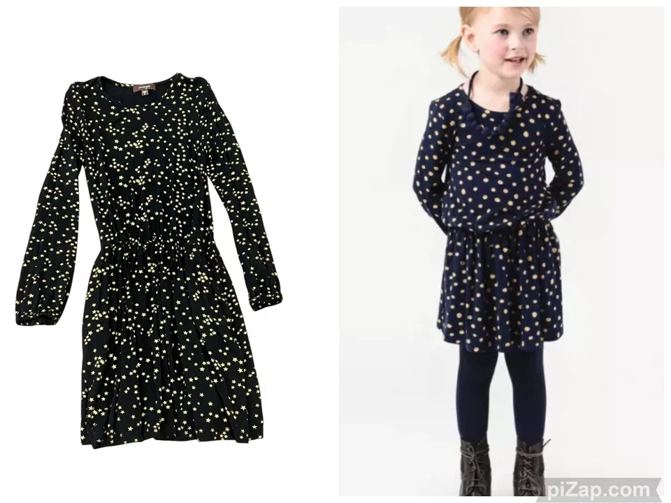 IMOGA GIRL'S BLACK ROSEMERY DRESS ALL OVER STAR PRINT LONG SLEEVE JERSEY SZ 8 - Image 1 of 4