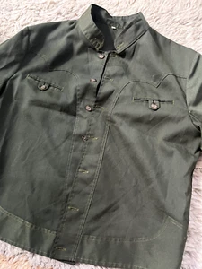 Vtg 50's 60's M Men's Western Bolero Dark Green Band Collar Shirt w Side Buttons - Picture 1 of 6