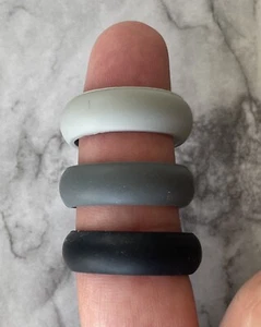 3-Pack (Silver, Gray, Black) Silicone Rubber Size 11 Wedding/Engagement Rings - Picture 1 of 8
