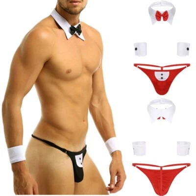 Men's Waiter Cosplay Lingerie Suits Tuxedo G-String Thongs Gentleman Outfit Sexy - Photo 1/4