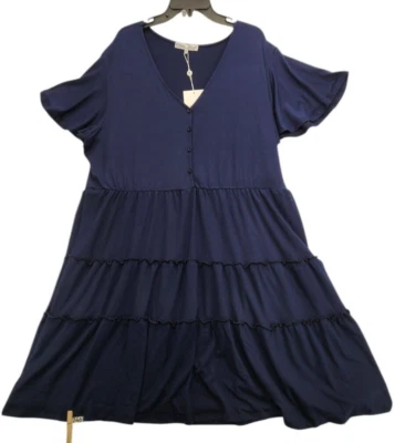 Vestido midi blanco marca azul marino con botones en capas talla 2X D246 Foto 1 de 4