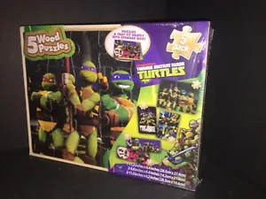 5 TEENAGE MUTANT NINJA TURTLES WOOD PUZZLES WITH STORAGE BOX NEW SEALED BOX! - Picture 1 of 6