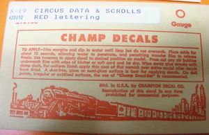 Circus Decal By Champ Data & Scrolls, Red Set "O" Scale - Picture 1 of 3