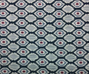 BALLARD DESIGN SOMBRA GRAFFITI InsideOut® BLUE RED GEO IKAT FABRIC BY YARD 57"W - Picture 1 of 6
