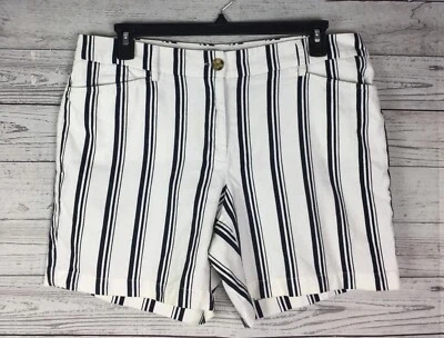 Lands’ End Women’s Blue White Striped Flat Front Linen Blend Shorts Size 14P - Image 1 of 4