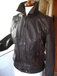 NEXT REAL LEATHER JACKET 10 biker flying bomber soft brown real short ladies - Picture 1 of 14