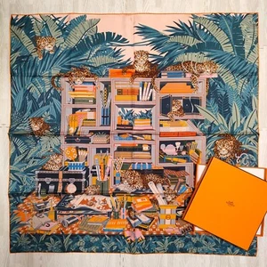 Unused HERMES Double face Carre 90 Les Douze Leopards leopard Silk Scarf Jin K - Picture 1 of 24