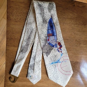 Neu ohne Etikett Tommy Bahama Herrenkrawatte 100 % Seide gelb blau Kiteboarding Karte Reisen - Bild 1 von 6