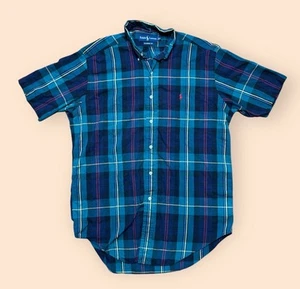 Camisa Polo Ralph Lauren Vintage Años 90 A Cuadros Abotonada Para Hombre Mediana De Colección Años 90 - Imagen 1 de 4