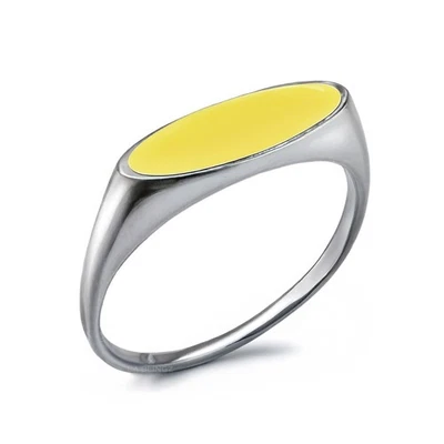 Anillo de sello pulido de plata de ley ovalado delgado esmaltado para mujer u hombre meñique” Foto 1 de 4