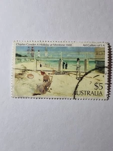 Australia $5 Conder 'Holiday at Mentone' 1888 – Used Stamp" RefGg - Picture 1 of 2