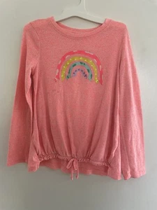 Cat & Jack Kid Girl Cute Rainbow Dog Sheer Rayon Blend Long Sleeve Shirt Coral S - Picture 1 of 7