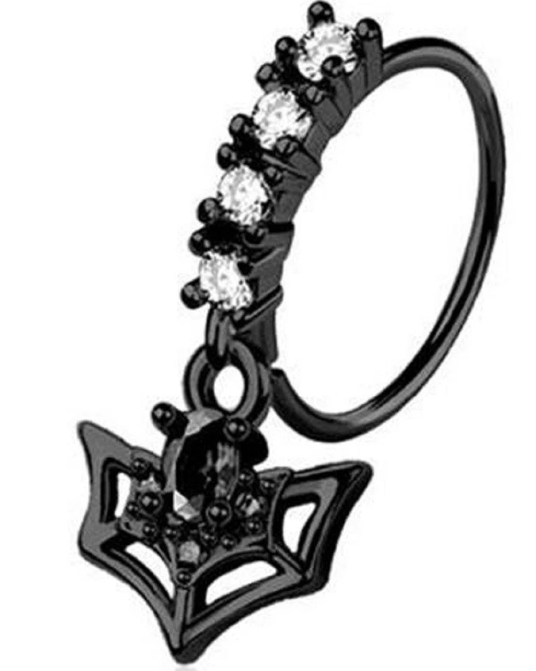 Nose Ring Hoop ring spider web  dangle 316L surgical steel - Image 1 of 1