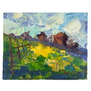 Frühes Jose Trujillo Gemälde 2016 "Farmland Morning" 8x10 Öl auf Leinwand Echtheitszertifikat - Bild 1 von 6