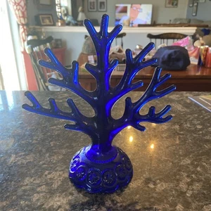 Vintage LE Smith Moon and Stars Cobalt Blue Glass Ring Jewelry Tree~ Excellent - Picture 1 of 9