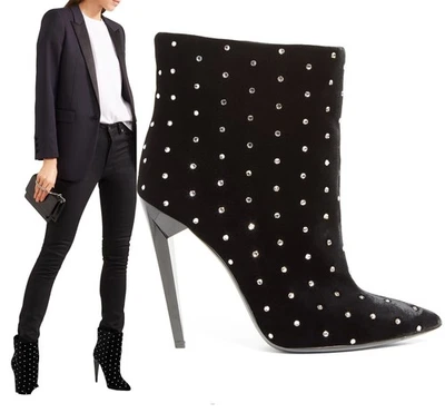 BOTAS SAN LAURENT FREJA CRISTAL TACHONADO TERCIOPELO BOTINES talla 36.5 6.5 EE. UU. Foto 1 de 4