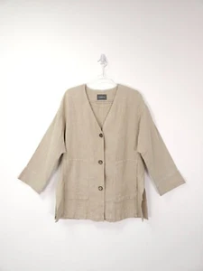 OSKA Jacket Size 1 UK 10 OVERSIZED Linen Beige Lagenlook Relaxed Artist Layering - Picture 1 of 14