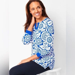 Camisa T BY TALBOTS Para Mujer Azul Real Bambú Floral Cuello Muesca UPF 50+ P - Imagen 1 de 12