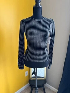 NWT Kohls SO Cozy Pull Sleeve Sweater Black & White Stripes Soft Juniors XS - Picture 1 of 6