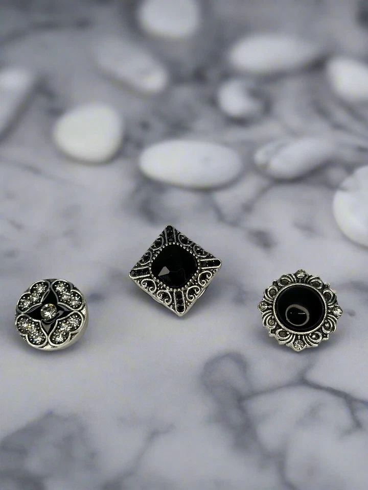 Black Stone Set #1  18mm Snap Button Jewelry Set of 3 - Image 1 of 1