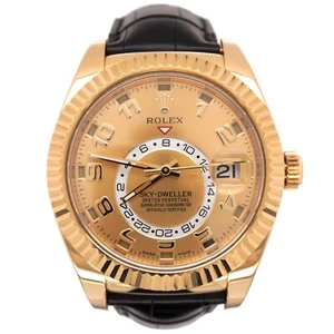 Rolex Sky-Dweller 42mm 18k Yellow Gold Fluted Arabic Dial Alligator Ref 326138 - Picture 1 of 10