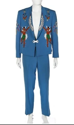 Conjunto de vaquero traje occidental bordado con pedrería azul de 2 piezas para hombre Foto 1 de 4