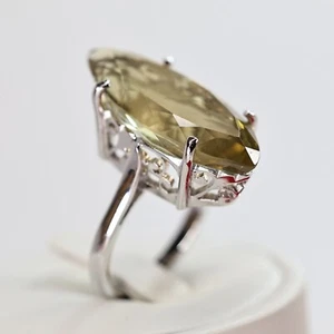 Anello Vintage Argento Sterling 925 Filigrana Marchesa Sfaccettato Quarzo Giallo Misura 7,75 - Foto 1 di 9