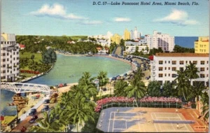 Miami Beach FL Florida Lake Pancoast Hotel Area Florida Postcard Unposted Unused - Picture 1 of 2