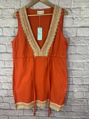 MudPie Marcia оранжевый купальник прикрытие платье джутовый v-образным вырезом галстук талии большой 12 14 - Изображение 1 из 4
