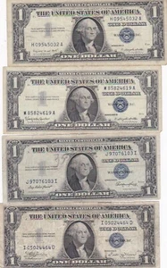 KAPPYSCOINS WC213 ESTATE LOT OF FOUR OLD $1 .00 SILVER CERTIFICATES CIRCS - Picture 1 of 2