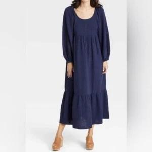 Universal Thread hauchdünnes Maxikleid mit Ballonärmeln - marineblau/Größe X-Small - Bild 1 von 7