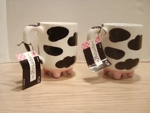Two 20oz Hand Painted Ceramic Cow Mugs with Anti-Slip Feet. - Picture 1 of 8
