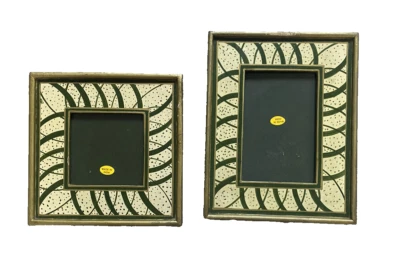 2 vintage wood photo frames wall picture frame Pair Matching India Green Set 6x4 Foto 1 de 4
