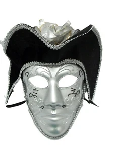 Silver Black Pirate Masquerade Costume Mardi Gras Mask - Picture 1 of 2