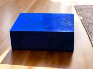 Handmade Lapis Lazuli Inlay Jewelry Box | 6"x4" White Marble Decorative Trinket - Picture 1 of 3