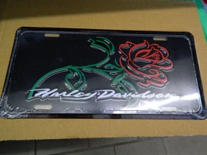 Harley-Davidson Blechschild schwarz m. Rose und Schriftzug, Geschenk ? RAR ? - Bild 1 von 2