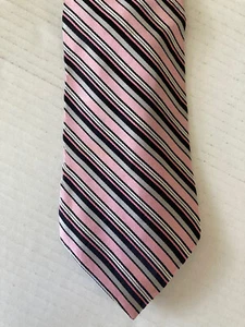Stafford Men's Necktie Tie Silk Black Pink Gray White Stripe Made in USA - Picture 1 of 6