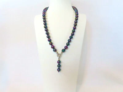 Collar Colgante Negro Pavo Real Mar del Sur Concha Perla Anudada a Mano Cierre de Circonita Foto 1 de 4